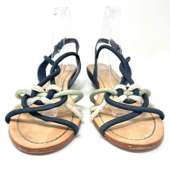 Radley London Navy Braided Leather Tube Strap Mini Wedge Sandals Size 41 - Picture 3 of 10